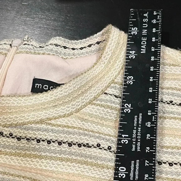 NWT Madison Leigh Metallic Striped Ivory Short Sleeve Holiday Dress Womens 10 - Picture 11 of 13